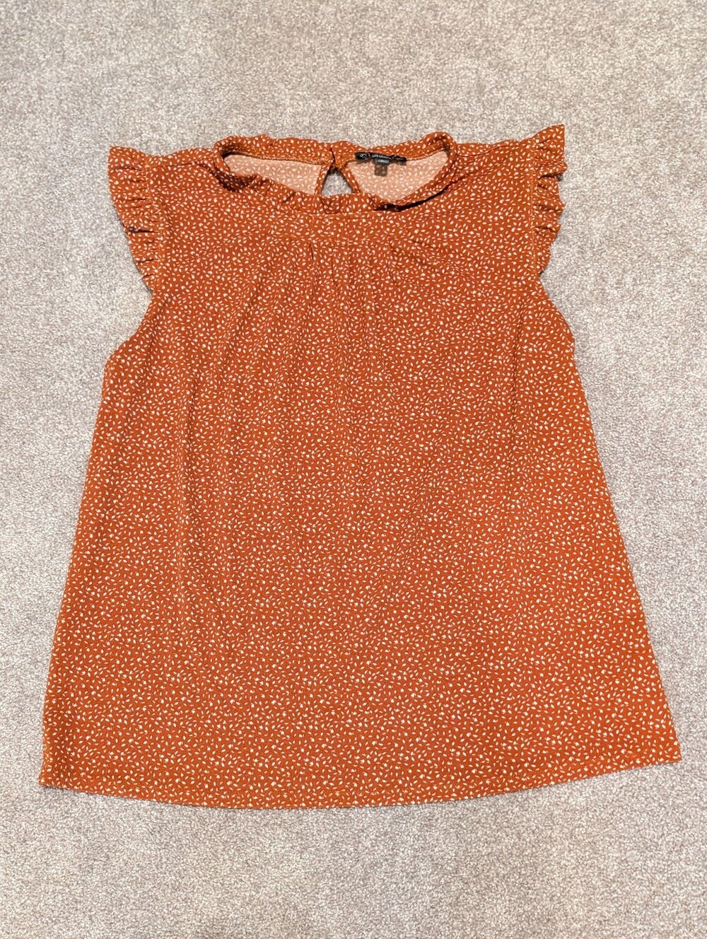 Adrianna Papell Rust Orange Polka Dot Flutter Sleeve Blouse Size M